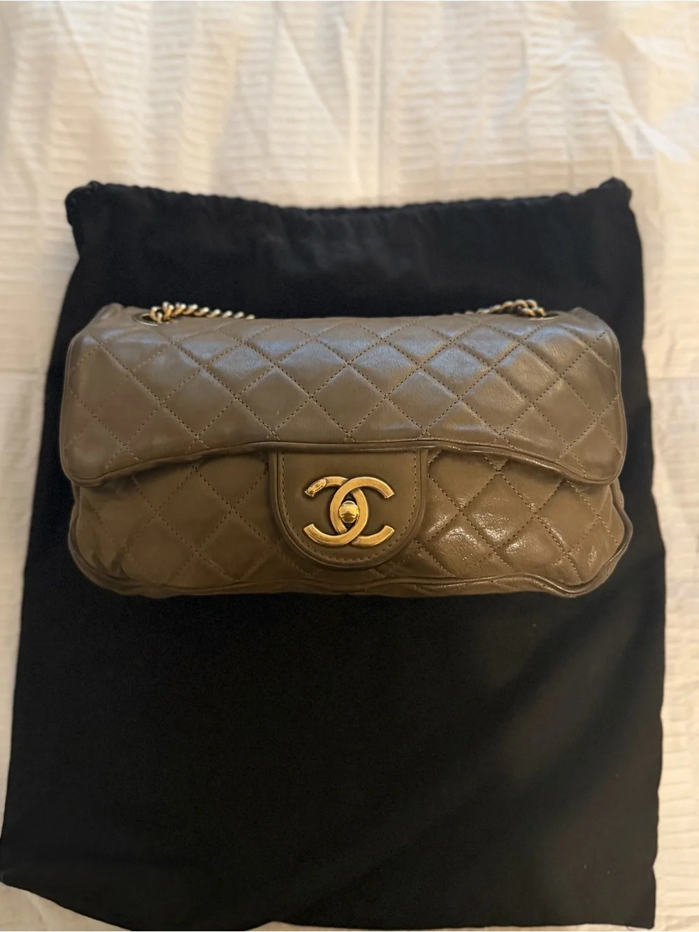 CHANEL Shiva Quilted Iridescent Taupe handbag with Gold Hardware